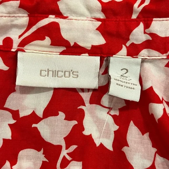 Chico's Red and White Floral Button-Down Shirt - Picture 5 of 5